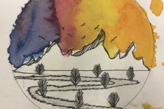 Landschaft vor Aquarell-Himmel, Klasse 4